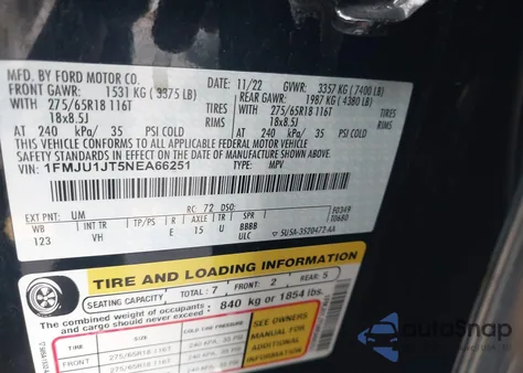 2022 Ford Expedition Xlt z USA, uszkodzony, nr VIN 1FMJU1JT5NEA66251